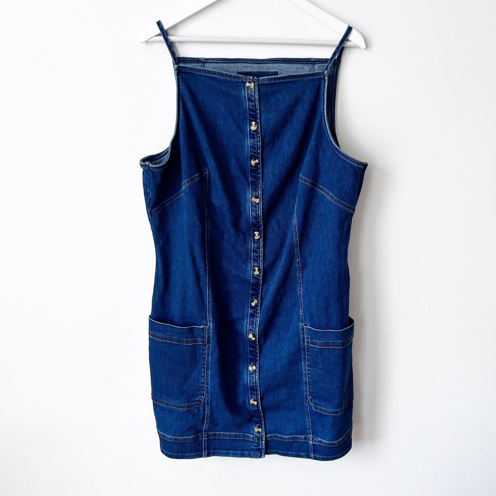 Maeve Anthropologie Denim Skirtall Size 2X NWT Jean Jumper Overalls Button Up
